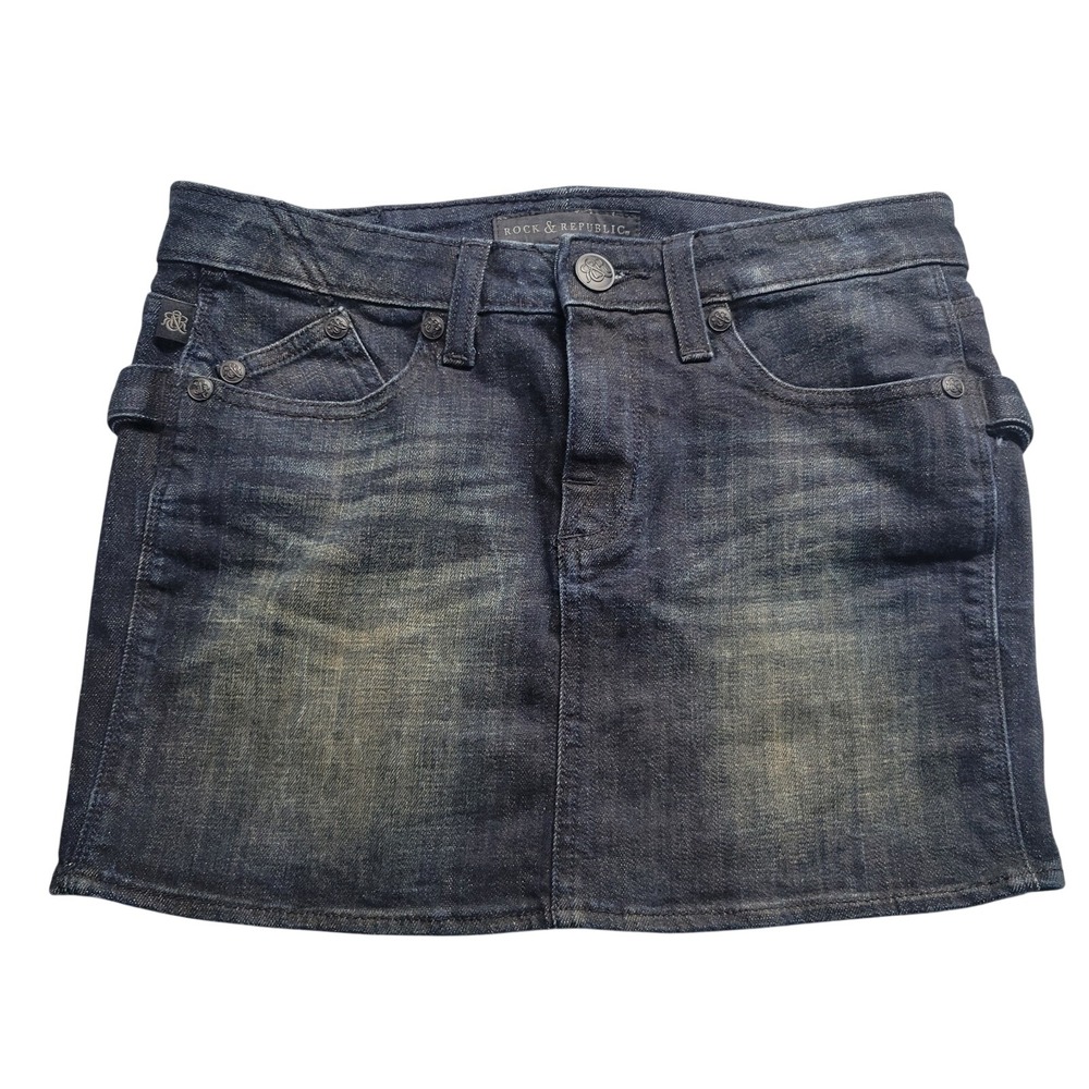 Rock & Republic Groupie Denim Mini Skirt Dark Wash Blue Size 4 Buckle